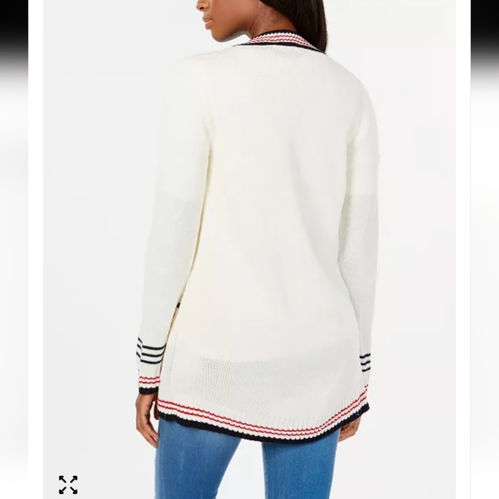 🫰🏼 Tommy Hilfiger White Cardigan with Navy and Red Stripes